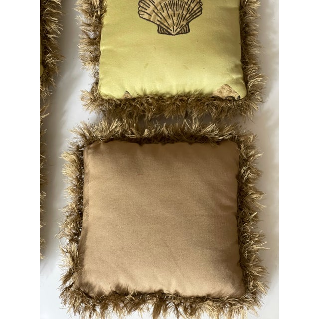 Coastal 4 Lovely Brocade Sea Shell Pillows With Fringes For Sale - Image 3 of 8