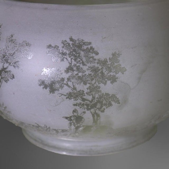 Victorian Antique Figural Deer Etched Glass Gaslight Shades With Elk C1880 - a Pair For Sale - Image 3 of 6