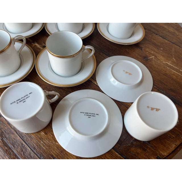 White Fitz and Floyd Palais Buff Pattern Flat Cup or Demitasse & Saucer Set- 18 Pieces For Sale - Image 8 of 9