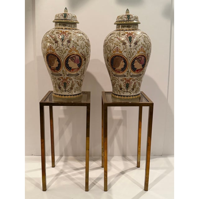 Midcentury Modern Tall Aged Brass & Smokey Glass End Tables or Stands -a Pair For Sale - Image 14 of 14