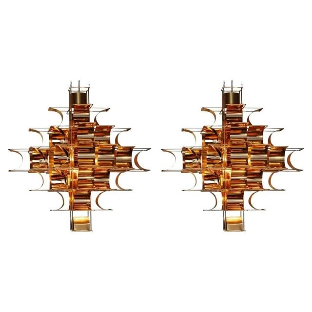 Metal Copper Cassiope 9 Level Suspension Lamps by Sebastien Sauze, Set of 2 For Sale - Image 7 of 7