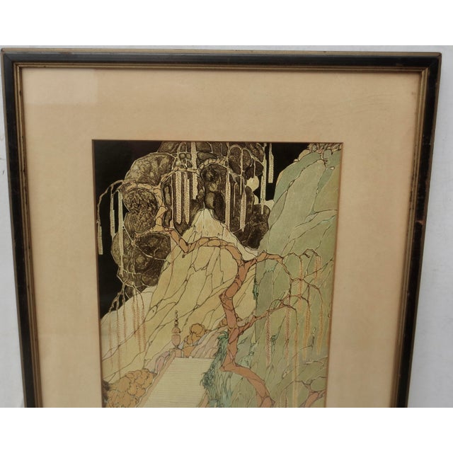 Gaston Priou (1913 - 1982). Noted French illustrator and painter. A small framed print with embossed textures and a...