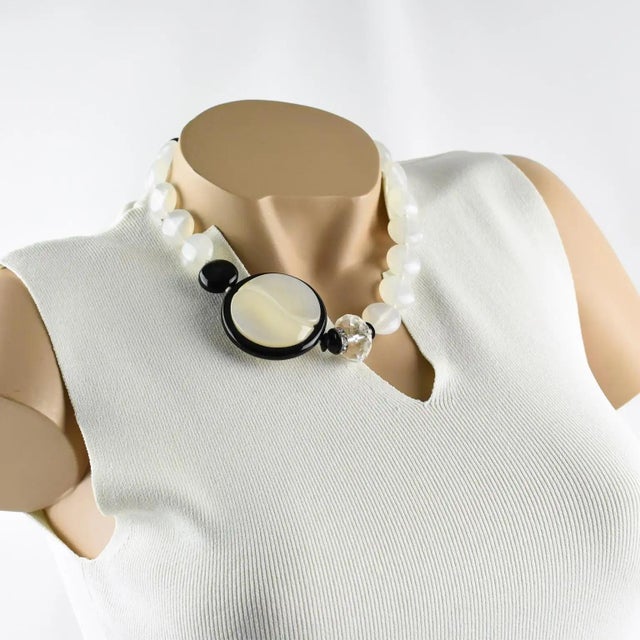 Contemporary Angela Caputi Resin Necklace in Black and Pearl White For Sale - Image 3 of 8