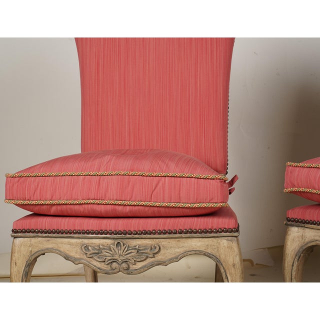 Red Mid 20th Century Exquist Pair of Regency Painted Chairs Red Brass-Tacked Upholstery Multi Color Rope Piping For Sale - Image 8 of 9