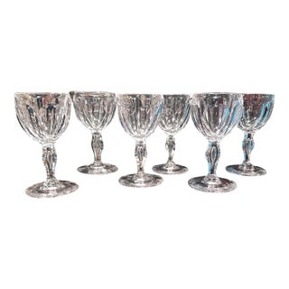 Set of 6 Antique Libbey Crystal Glass Port Wine Cut Panel Air Trap Bubble Stemware For Sale