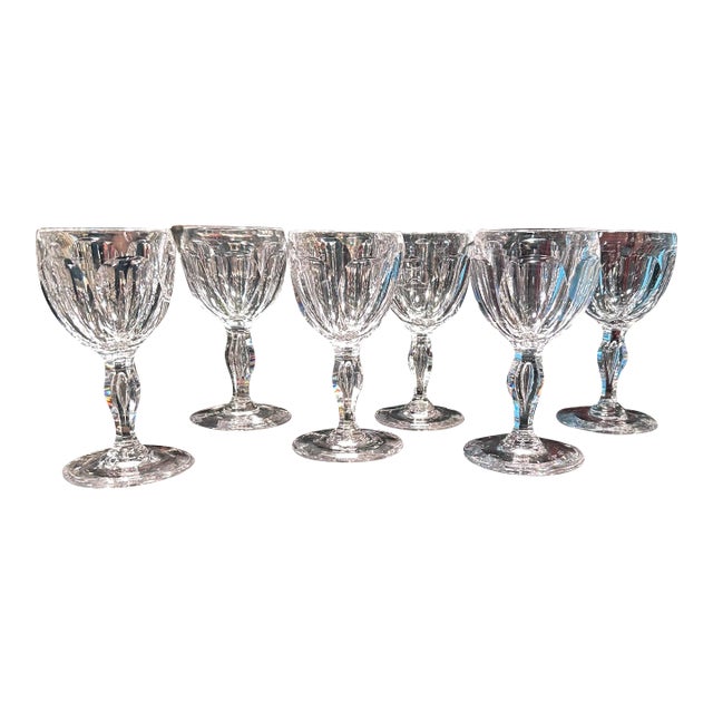 Set of 6 Antique Libbey Crystal Glass Port Wine Cut Panel Air Trap Bubble Stemware For Sale