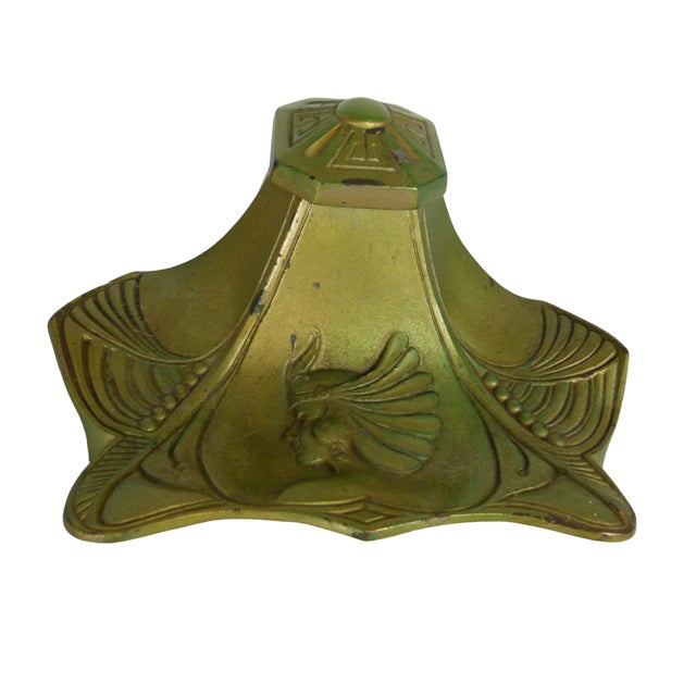 Antique Art Nouveau Brass Inkwell With Original Glass Liner . Jugendstil Desktop Decor . Early 1900s Goddess Motif For Sale - Image 4 of 11