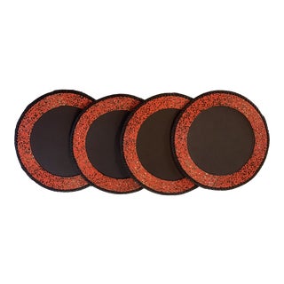 African Hand Beaded Leather Placemats With Whip-Stitched Leather Edges From Kenya - Set of 4 For Sale