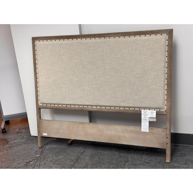 French Queen Size Pottery Barn Toulouse Wood + Fabric Headboard For Sale - Image 3 of 12