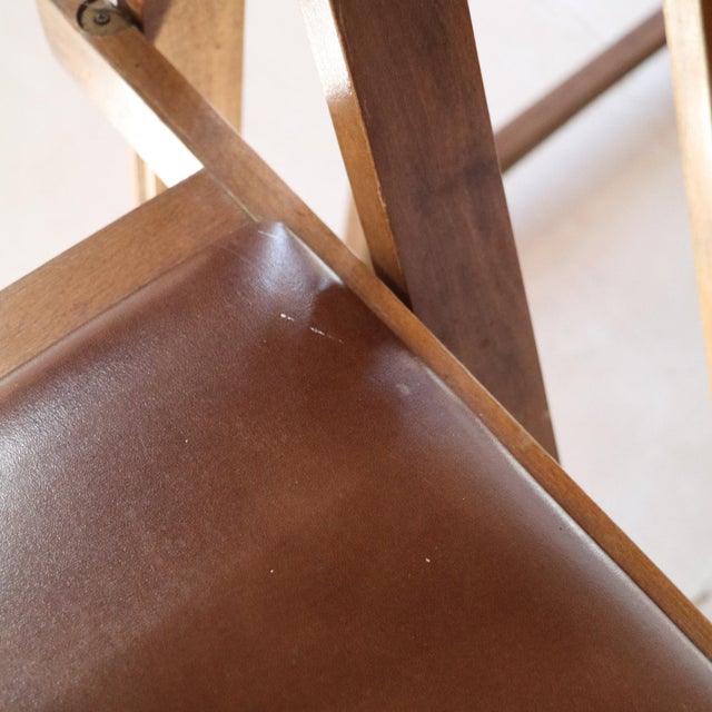 Set of 3 Trieste Foldable Wooden and Leather Chair Attributed to Aldo Jacober for Alberto Bazzani - Italy For Sale - Image 9 of 9
