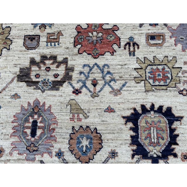 8.2x9.11 Oushak Design Carpet With Animals, Ivory For Sale - Image 6 of 7