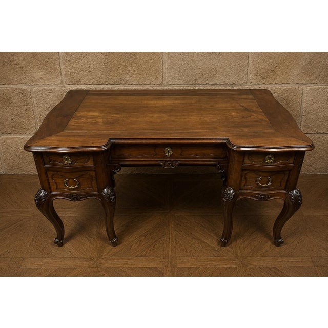 Large Flat Walnut Desk, 1930s For Sale - Image 4 of 6