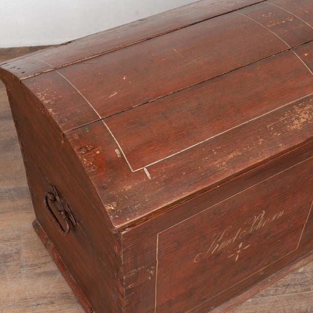 Danish Original Painted Dome Top Pine Trunk Dated 1862 For Sale - Image 6 of 15