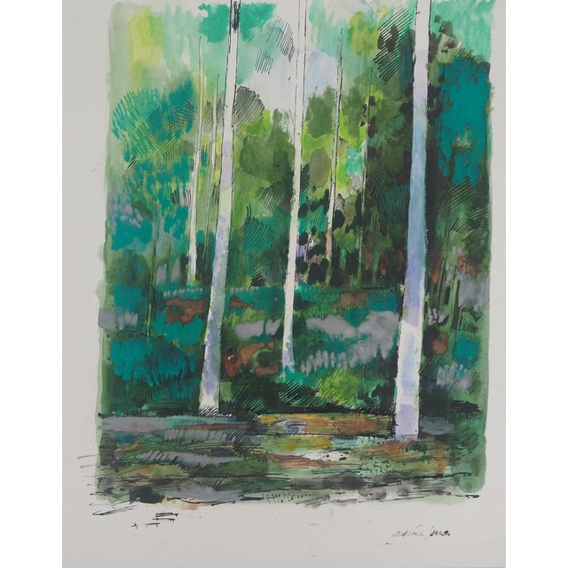 Maurice Genis, Fauve Landscape: Birches, Original Watercolor For Sale - Image 4 of 4