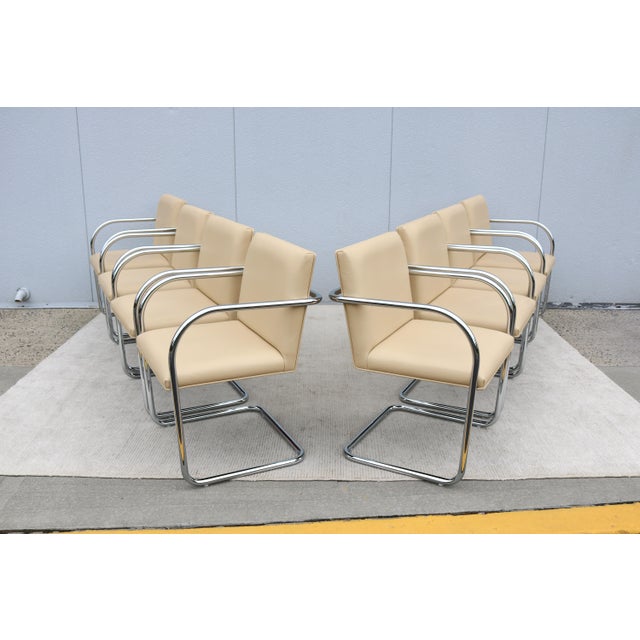 Beige Ludwig Mies Van Der Rohe Brno Tubular Chairs in Beige Leather by Gordon, Set of 8 For Sale - Image 8 of 18