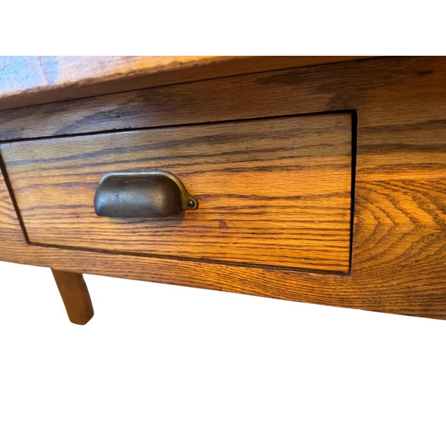 Chestnut 1953 U.S. Post Office Department Oak Mail Sorting Desk With 84 Cubbies For Sale - Image 8 of 9