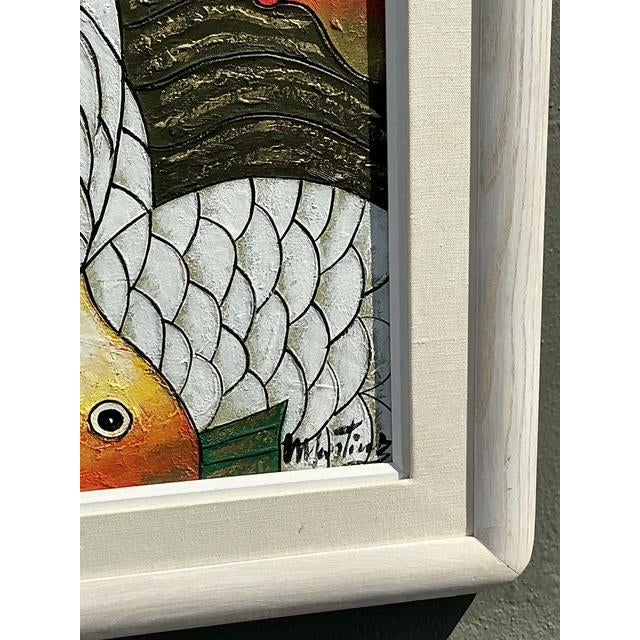 Vintage Original School of Fish Oil Painting on Canvas For Sale In West Palm - Image 6 of 12