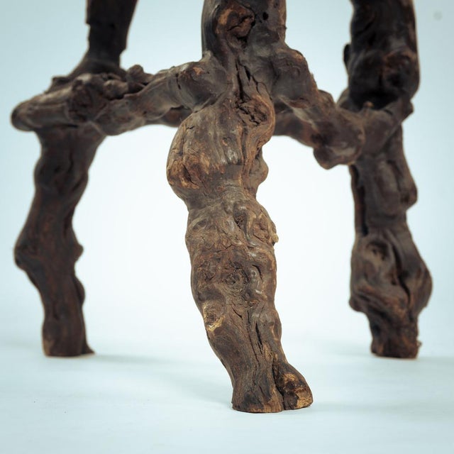 Brutalist Handcrafted Vine Wood and Oak Tripod Bar Stools, France, 1950s, Set of 4 For Sale - Image 11 of 18