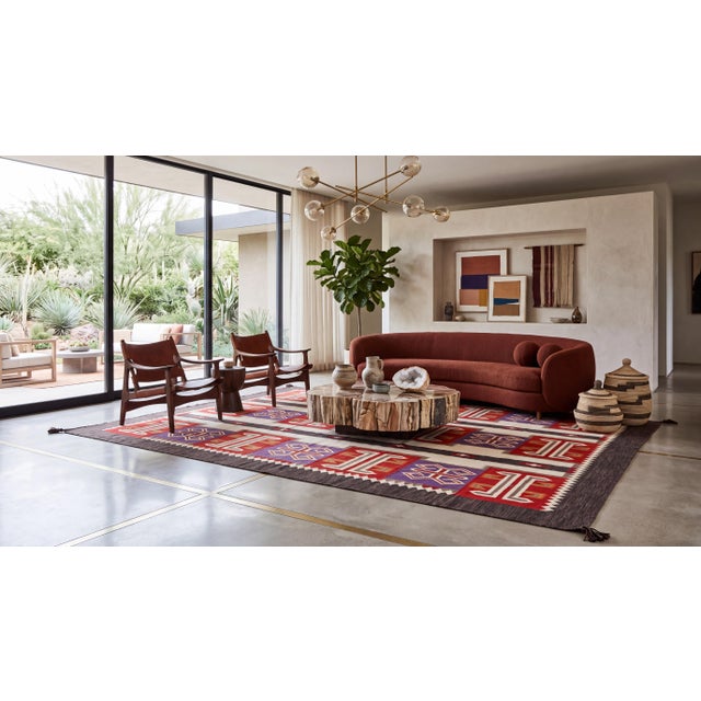 Elevate high-end interiors with this striking contemporary Navajo wool weaving, featuring a dynamic blend of traditional...
