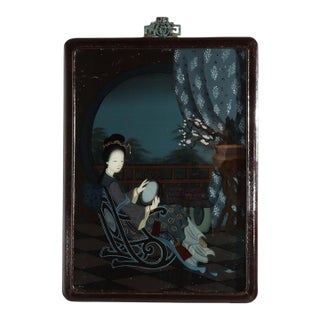 Antique Chinese Reverse Painted Wall Panel of a Woman C1920 For Sale