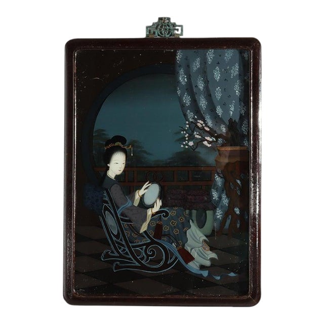 Antique Chinese Reverse Painted Wall Panel of a Woman C1920 For Sale