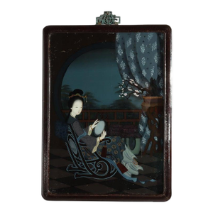 Antique Chinese Reverse Painted Wall Panel of a Woman C1920