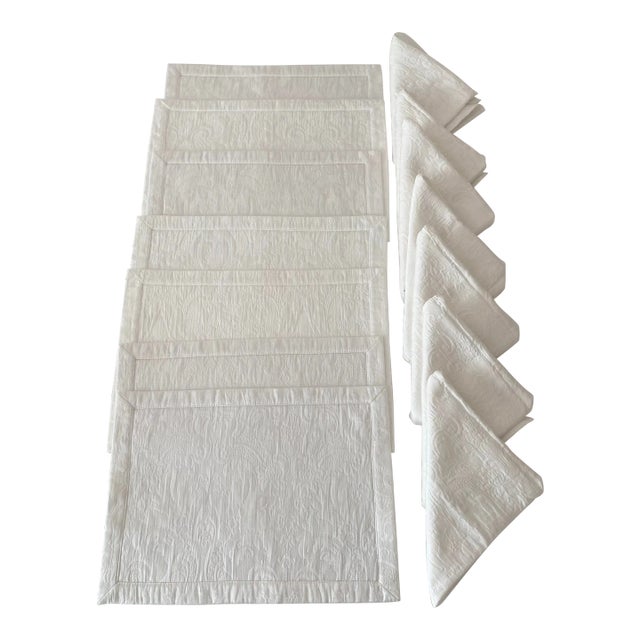 Vintage Exquisite Waterford White Tableware Linens Placemats and Napkins Set- 14 Pieces For Sale