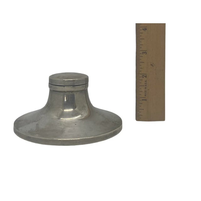 Silver Midcentury Modern Round Sterling and Copper Ink Well With Hinged Top and Glass Insert For Sale - Image 8 of 12