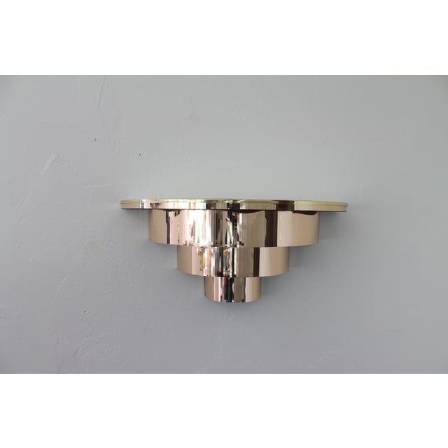 Vintage 70s Disco Console Table, Cascading Demilune Wall Mounted Shelf in Gold For Sale - Image 11 of 18