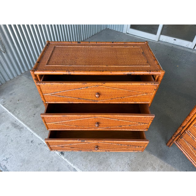 Brown 1990s Bloomingdales Rattan Chest of Drawers - A Pair For Sale - Image 8 of 14