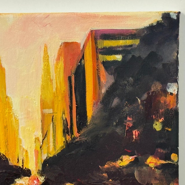 Burnt Orange Colourful Golden Orange Impasto Abstract Landscape of Chrysler in New York City 2025 For Sale - Image 8 of 9