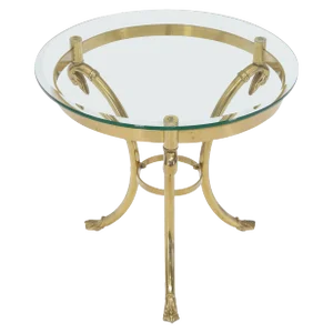 Italian Brass Base Glass Top Round Lamp Table Gueridon Stand