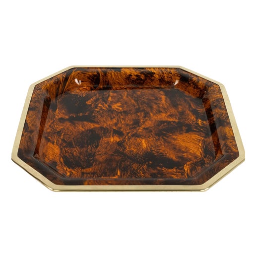 Mid-Century Modern Serving Tray in Faux Tortoiseshell and Brass from Christian Dior, 1970s For Sale
