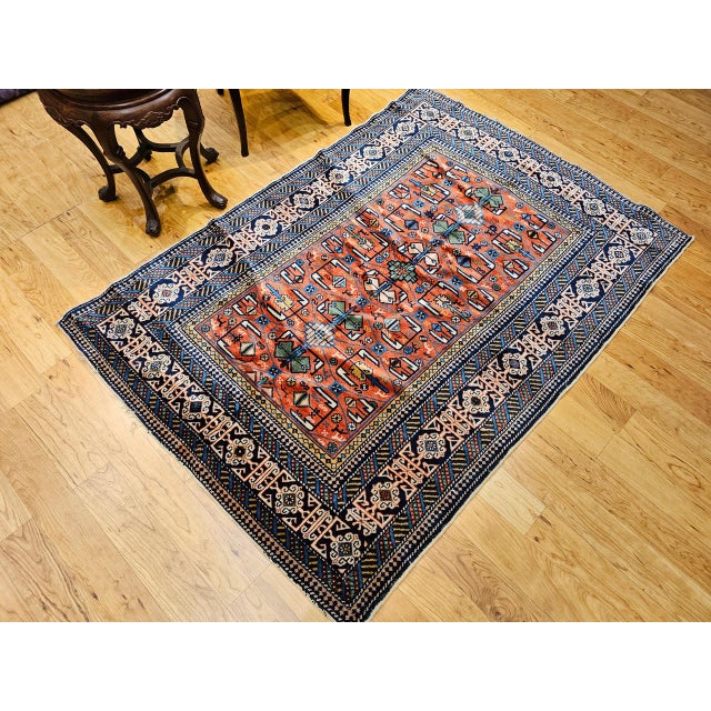 Red Antique Caucasian Shirvan Area Rug, Handwoven Wool, Prayer Pattern, 1890s, 4' x 5' For Sale - Image 8 of 16
