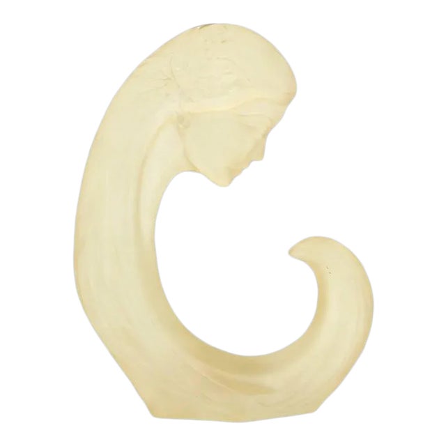 Carved Lucite Sculpture of a Woman's Face For Sale