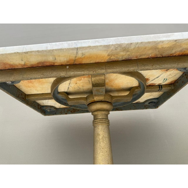 Metal Antique French Bistro Table with Marble Top and Cast Iron Pedestal Base, 1900s For Sale - Image 7 of 12