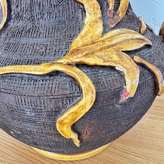 Oversized Italian Ceramic Pitcher With Applied Leaves For Sale - Image 11 of 12