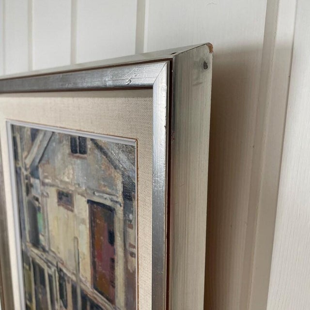 1949 Mid Century Swedish Modernist Harbour Oil Painting by Edvin Ollers For Sale - Image 10 of 13