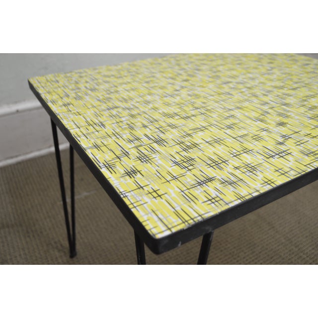 Mid-Century Modern Wrought Iron & Formica Childs Table and 2 Chair Kitchen Set For Sale - Image 9 of 13