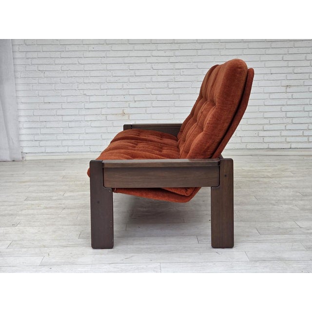 Danish 3-Seater Sofa in Red Velour and Oak, 1970s For Sale - Image 11 of 17