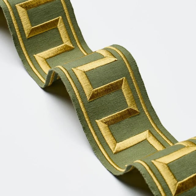 Contemporary SAMPLE - Schumacher Greek Key Embroidered Tape In Olive For Sale - Image 3 of 4