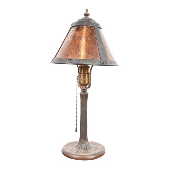 Handel Antique Arts & Crafts Bronze Table Lamp With Mica Shade For Sale