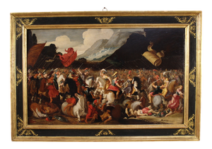 Flemish Artist, Battle Between Knights and Amazons, 1610, Oil on Panel, Framed