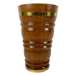 Vintage Oak and Brass Umbrella Stand, 1960s For Sale