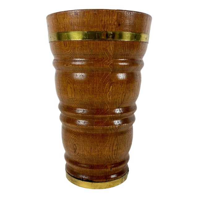 Vintage Oak and Brass Umbrella Stand, 1960s For Sale
