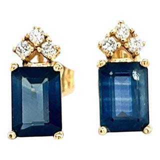 Natural Sapphire Diamond Earrings 14k Gold 2.14 TCW Certified For Sale