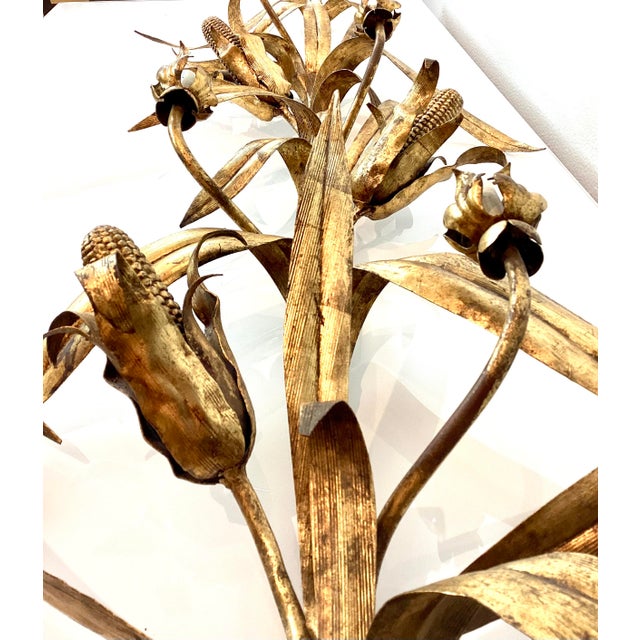 Gold 1960s Vintage Italian Gold Gilded Corn Husk Large Wall Sconces - a Pair For Sale - Image 8 of 10