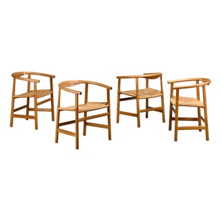 Model PP201 Dining Chairs in Oak and Papercord Seats by Hans J. Wegner for PP Møbler, 1970s, Set of 4 For Sale