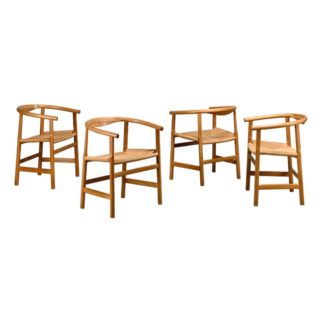 Model PP201 Dining Chairs in Oak and Papercord Seats by Hans J. Wegner for PP Møbler, 1970s, Set of 4 For Sale