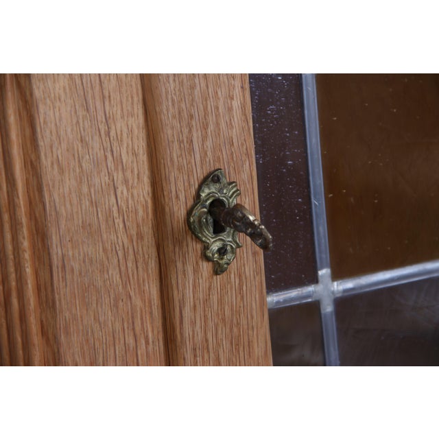 1980s Corner Cabinet in Acid-Treated Oak and Glass Door, 1970s For Sale - Image 5 of 7